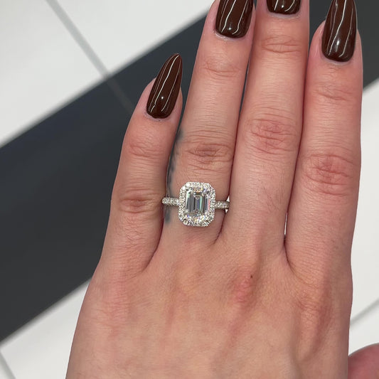 3 Ctw Emerald-Cut Engagement Ring with Halo in 18K Gold